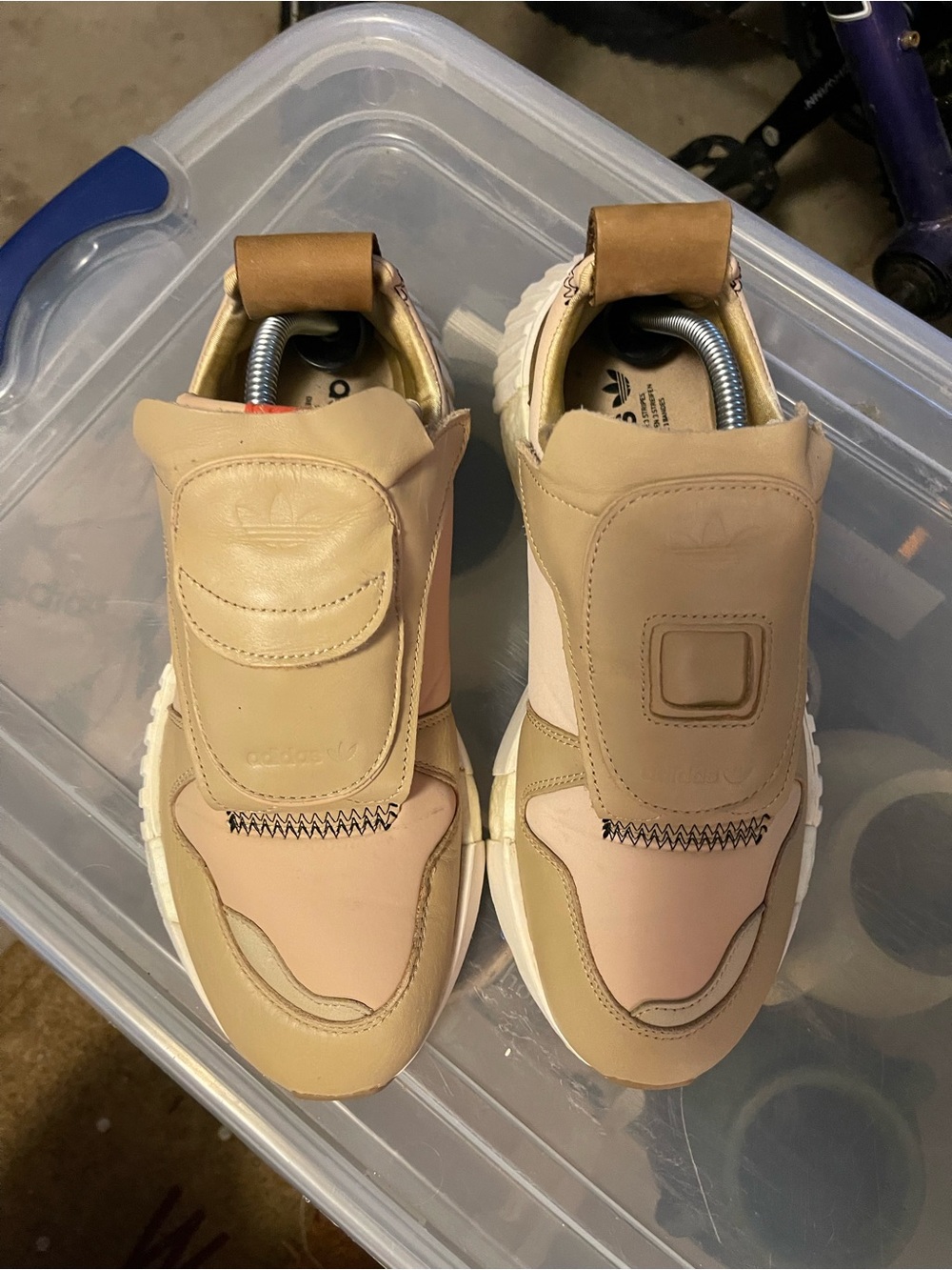 adidas Beige/Tan Slip-On Leather Trainers - Picture 2 of 6